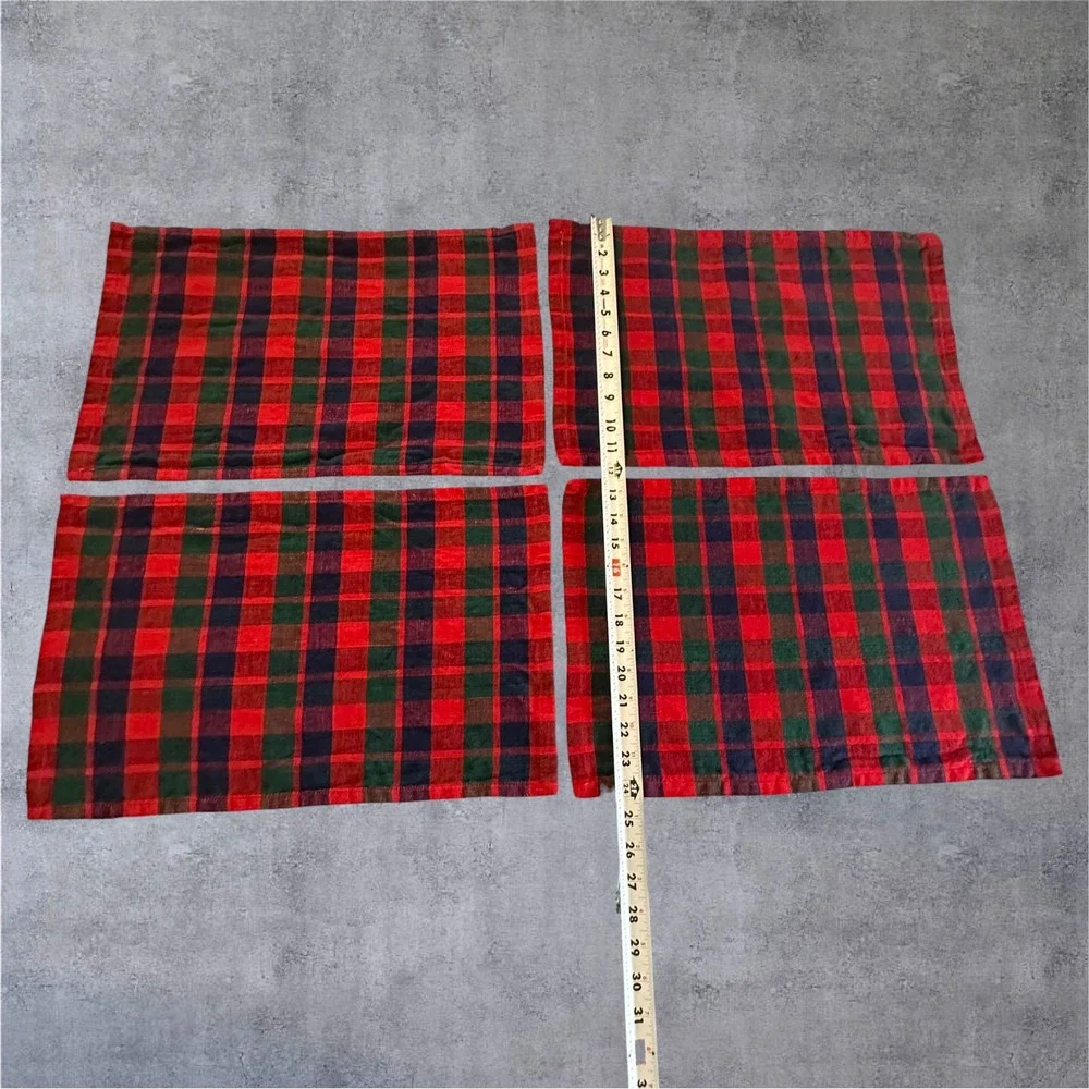 Crate & Barrel‎ Placemats Set of 4 Red Green Blue Plaid Cotton Woven